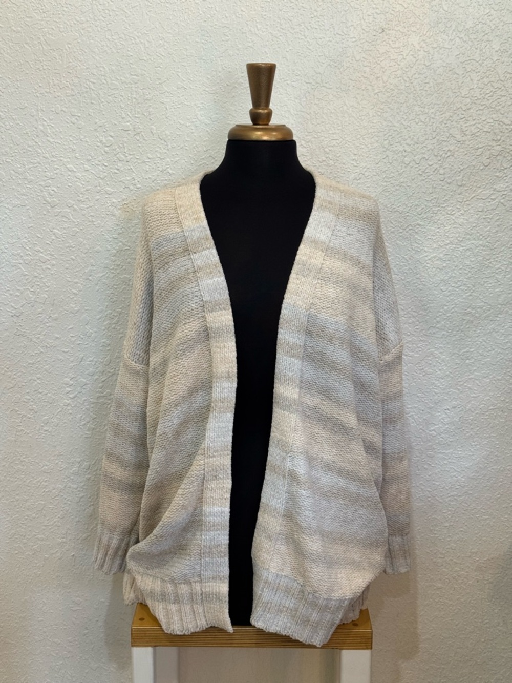 American Eagle Outfitters Cream Striped Open-Front Cardigan